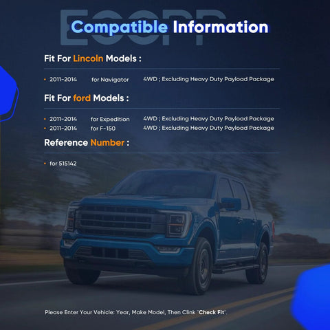 Front Wheel Hub Bearing Assembly 515142 For Ford Expedition 2011 2014 For Ford F150 2011 2014 For Lincoln Navigator 2011 2014 6 Lug Wheel Hubs With ABS Sensor 1 Piece Ready To Roll compatibility chart with blue truck front view