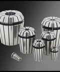 Precision ER11 Collet Chuck Holder For CNC Milling Engraving Machines 1-8mm Range, multiple stainless steel collets displayed.