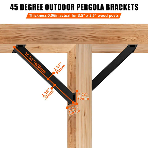 45 Degree Pergola Bracket Kit For Indoor And Outdoor Wood Projects, Heavy Duty Metal Connectors Built Tough As Nails To Withstand Weather, DIY Bracing For Gazebos, Patios, Porches, Tree Houses And Log Cabins, 4 Pack
