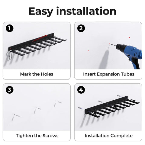 Easy installation steps for Dope Home Gym Storage Rack Wall Mount Kit with Cable Attachments and Lifting Belts.