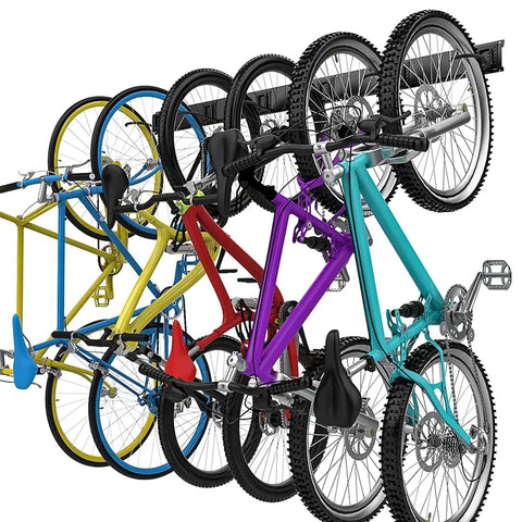 Six Bike Wall Mount Storage Rack With Interlocking Rails And Easy Snap Hooks For Indoor Garage Space Saving Vertical Bicycle Holder