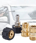 Raincovo four-piece pressure washer quick-connect fittings set, brass and metal M22 14mm to 3/8 inch hose adapters