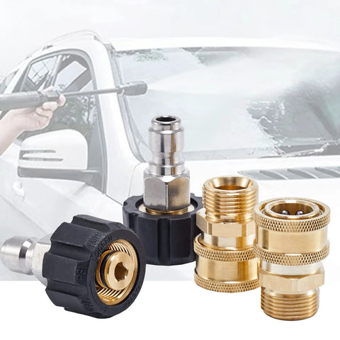 Raincovo four-piece pressure washer quick-connect fittings set, brass and metal M22 14mm to 3/8 inch hose adapters