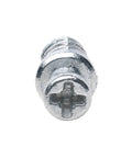 Twenty Pack Heavy Duty Zinc Screw In Dowel Furniture Connectors Quick Fit Extended Head Cam Lock Screws close up view of zinc cam lock screw.