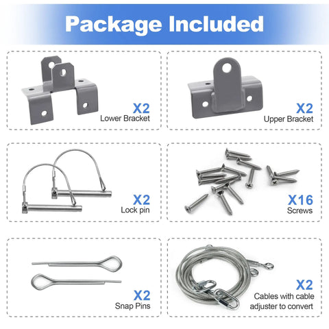 Conversion Cable Kit for Toy Hauler Patio Doors Easy to Install With 109 Inch Cable and Full Hardware Pack Including Brackets Screws Cables Pins and Lockpins for Quick Retrofit