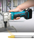 3 Pc Direct Replacement Punch And Die Set For JN1601 Nibbler shown in use on sheet metal with close-up of blade