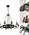 Black Industrial Wagon Wheel Chandelier Pendant Light For Kitchen Rustic Farmhouse Round Candle Style 10 Lights E12 Base