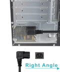 90 Degree Right Angle 1ft Power Cord NEMA 5-15P To IEC C13 Flat Plug 16AWG Angled AC Cable connected to device back panel