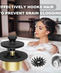 Matte Black Bathtub Drain And Overflow Kit With Hair Catcher Stopper Clog Proof Build For Modern Bath showing hair filter in use.
