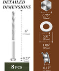 Heavy Duty Hex Head Lag Screws With Flat Washers For Wood Three Eighths Inch By Six Inches 304 Stainless Steel Eighteen Eight Lag Bolts