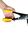 Hella Tough Kayak Rivet Gun Kit With 18 Pcs Waterproof Tri Grip Rivets And Extended Nose Manual Hand Tool for Marine Fixes, held in hand.