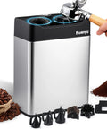 Automatic Electric Portafilter Cleaner With Quick Snap Three Way Mount And Six Liter Reservoir Fits Fifty One And Fifty Eight Millimeter Espresso Baskets, showcasing cleaning tools and coffee beans.