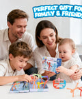 Family playing with Ultimate 20-Piece Magnetic Fidget Toys Set for Kids, silicone figures in a metal box, perfect for travel.