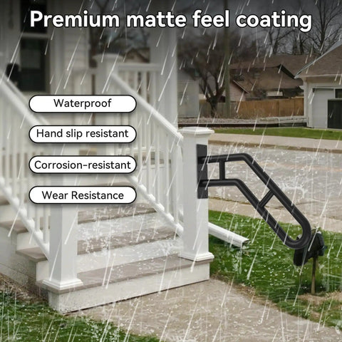 Outdoor Wall Mount Handrail Grab Bar For 1 To 3 Step Stairs, black steel safety rail in rain with waterproof, slip-resistant features