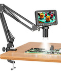 5 Inch LCD Digital Soldering Microscope with Flexible Stand, 1000X magnification, inspecting circuit board, 1080P PC view