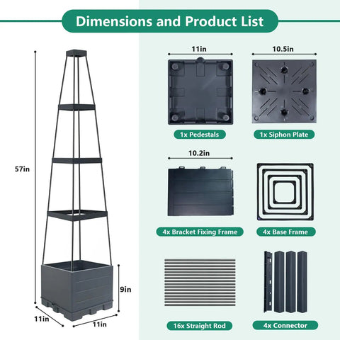Dimensions and parts list for Two Pack Raised Garden Bed Planter Box With Trellis 58 Inch Tomato Planter For Climbing Plants Vegetables Vines