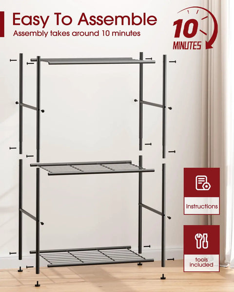 Three Tier Metal Storage Shelf Organizer For Small Spaces With Adjustable Feet Space Saving Heavy Duty Shelving Unit