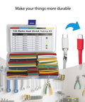 140 Pcs Heat Shrink Tubing Assortment Kit with various sizes displayed in an open case for quick repairs