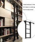 Black Sliding Ladder Hardware Kit With Ladder And Full 700cm Track for library storage, side view displaying compact design