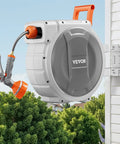 Retractable Garden Hose Reel Wall Mount 100 Ft Hose with 5/8 Inch Diameter, Heavy Duty System, mounted on wall