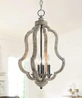 Rustic Farmhouse 4 Light Candle Style Wood Pendant Chandelier Handcrafted Antique Look Hanging Light Fixture