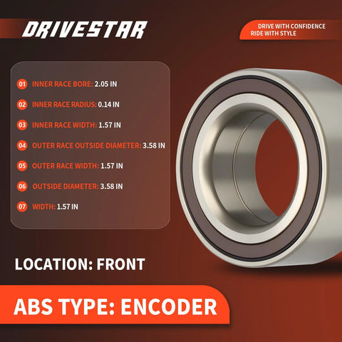 Front Wheel Hub Bearing Set Left And Right For Honda Accord 2008 2012 Crosstour 2010 2013 Acura TL TSX 2009 2013 Made In Japan With Kyodo Yushi AFI Grease OE Like Fit Durable Bearings For A Smooth Quiet Ride shown with dimensions and ABS type encoder.