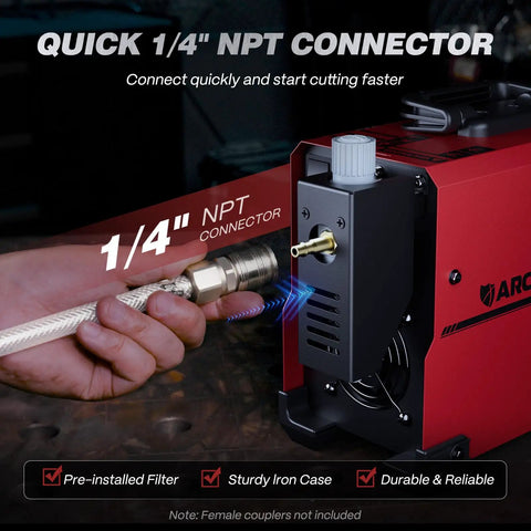 60Amp Non HF Plasma Cutter Dual Voltage 110V 220V With Large LED Display 4 In 1 Cutting Modes Plate Expanded Metal Rust Removal Gouging Plus Air Pressure Detection For Easy Beefed Up Pro Grade Metal Work with 1/4 inch NPT connector being attached