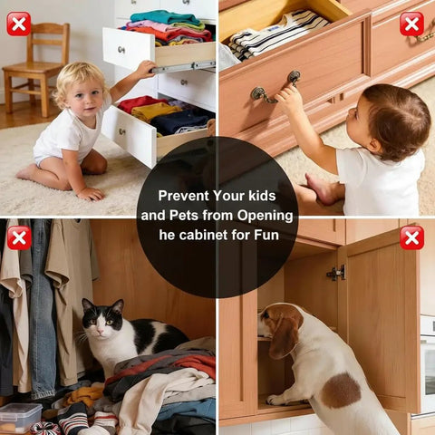 Unsafe cabinets without Ultra Thin Magnetic Door Catch With Heavy Duty Adhesive For No Drill Cabinet Magnets installed