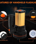Ultra Bright 9000LM Spotlight Flashlight With USB Power Bank Output, IPX5 Waterproof Rechargeable Light, features explained
