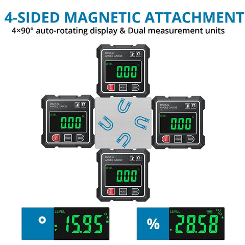 Digital Laser Level Pro Grade With Magnetic Four Side Gauge Rechargeable Angle Finder With Backlight Display Precise 0.1 Degree Accuracy Smart Measurement Tools For Tile Alignment And Picture Hanging The Ultimate DIY Mounting Tool, front view