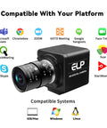 USB Global Shutter Camera Featuring 800P Monochrome Sensor, Ridiculously Smooth 120 To 640 Fps Ultra Slow Motion Video with lens, showing compatible platforms.