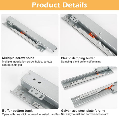 Premium Pair Undermount Drawer Slides With Full Extension And Soft Close, Bottom Mount Track For Kitchen Cabinets details