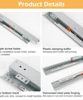 Heavy Duty Pair Of Undermount Drawer Slides With Soft Close Full Extension Bottom Mount Glide Kit For Kitchen Cabinets showing multiple screw holes.