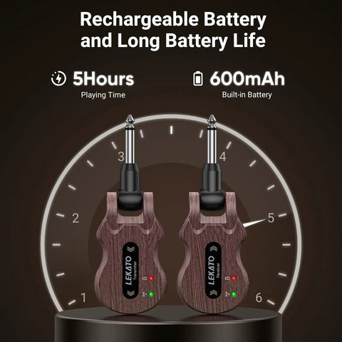 5.8GHz Wireless Guitar System With 24-Bit Audio Transmission, brown plugs with 220° rotatable jack, rechargeable battery