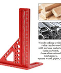 Built Tough Aluminum Multi Angle Measuring Ruler With Quick Snap Angle Pin For Dead On Precision Layout And Scribing Projects In Woodworking Construction And Engineering, featuring etched scales.