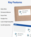 Kick Up Your Mailing Game With Hassle Free Printable Shipping Labels Using True Block Tech To Cover Old Barcodes Crisp White 2x4 Stickers on a shipping box.