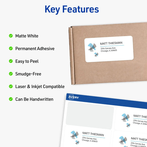 Kick Up Your Mailing Game With Hassle Free Printable Shipping Labels Using True Block Tech To Cover Old Barcodes Crisp White 2x4 Stickers on a shipping box.