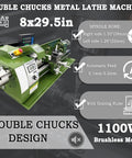 EQCOTWEA double-chuck metal lathe, green bench lathe 8x29.5in with grating ruler and dual chucks
