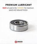 Dragon Bearings inline skate bearing, front view, silver metal outer race with visible logo