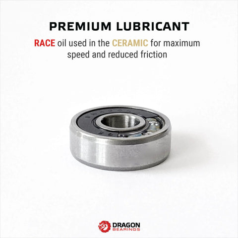 Dragon Bearings inline skate bearing, front view, silver metal outer race with visible logo