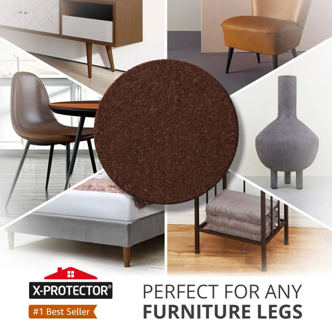 Image showing a round brown felt pad from 48 Pack Felt Furniture Pads For Chair Legs That Glide Quietly And Protect Your Floors Premium Floor Protectors For Hardwood Wood Laminate And Tile Prevent Scratches Scuffs And Damage Brown Finish.