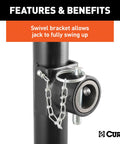Pipe Mount Swivel Trailer Jack With 2000 LB Lift Capacity And 3000 LB Support 15 Inch Travel Swivels Up And Out Of The Way For Easy Towing Heavy Duty Steel Stand close-up swivel bracket