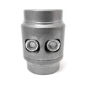 Close-up of Straight Shot 1 1/2 Inch Tube Connector Adapter Weld Fabrication Bung with metal finish and bolt holes.