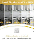 E17 LED Bulb Dimmable With No Fuss Dimming For Microwave Light, dimming levels from 0% to 100% shown over kitchen stove.