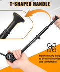 Person holding Beefy High Pressure Bike Shock Pump With Gauge For Mountain Bike And Road Bikes, T-shaped handle visible