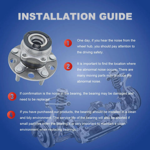 Installation guide for Rear Wheel Bearing And Hub Assembly For 4WD And AWD Vehicles Compatible With 2007-2008 Dodge Caliber And 2007-2017 Jeep Compass Patriot