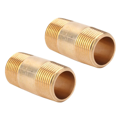Two Pack Brass Pipe Fittings Three Quarters Inch NPT Male To Three Quarters Inch NPT Male Long Nipples Hose Adapter