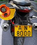 Rust Proof Aluminum License Plate Screws Kit With Accessories 4 Pack For Cars Trucks And Motorcycles Orange Keeps Your Plate Secure And Theft Resistant With Easy Install, installed on motorcycle plate.