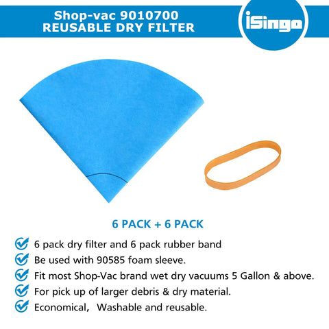 Six Pack Reusable Dry Filters And Foam Sleeve Filter Kit Replacement For 5 Gallon And Up Wet Dry Vacuums 9010700 9013700 9058500
