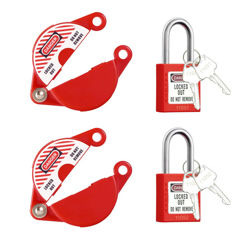 Two Set Gate Valve Lockout Kit With Safety Padlocks For 1 To 2.5 Inch Valve Handles No Tools Needed Easy Install, includes padlocks and keys